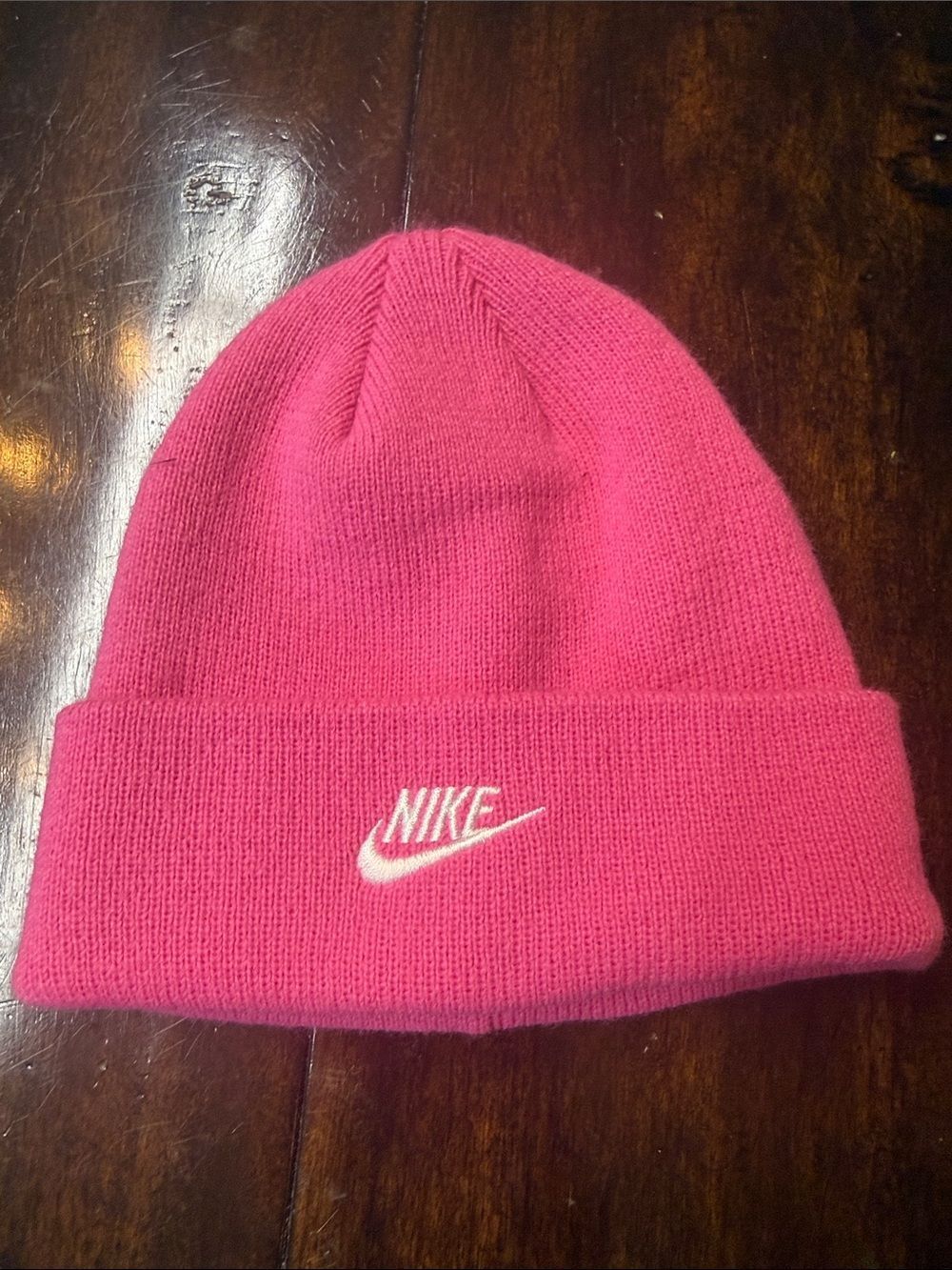 Nike Kids Hot Pink Knit Cuffed Beanie with White Swoosh